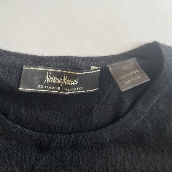 Neiman Marcus 33 Gauge 100% Cashmere Mens Sweater Sz L black crewneck Pullover - Picture 4 of 6